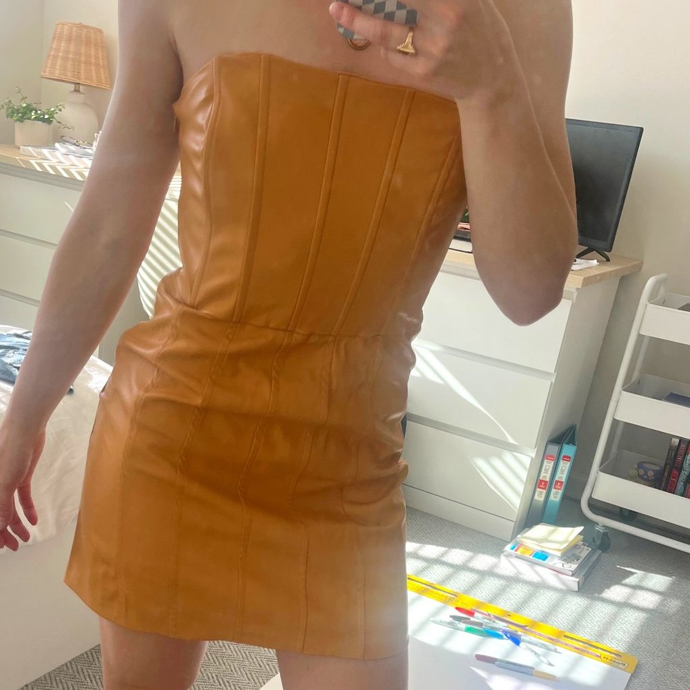 Zara Carmel Faux Leather Mini Dress